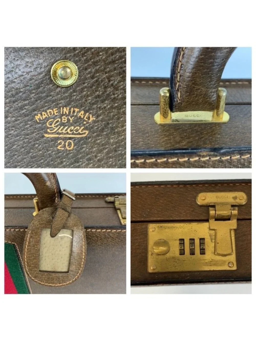 Gucci Vintage Sherry Line Brown Leather 20 Briefcase Attache Case